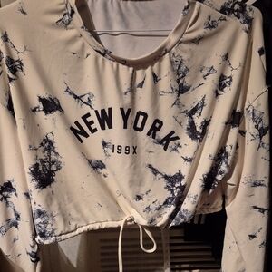 NEW YORK Tie-Hem Crewneck Sweatshirt - Cream with Black Print